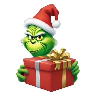 The grinch hand holding a Christmas present  sticker