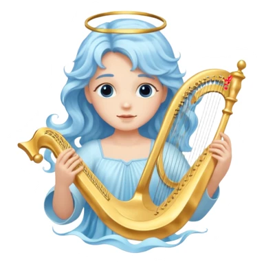 A serene angel with pastel-blue waves of hair, carrying a golden harp.








 sticker