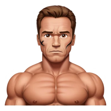 Young Arnold Schwarzenegger from commando poster with war makeup on ready to fight (seen above the chest) sticker