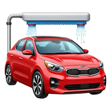 red kia car with foam cover it in a car wash shop sticker