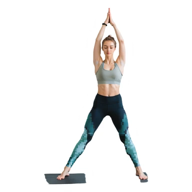 A woman standing in a tree pose (Vrksasana), wearing a sport bra and leggings in color C52975 sticker