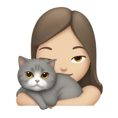 fat British shorthair grey cat hugging long brown hair white woman sticker