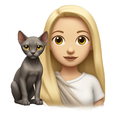 a blonde girl with blue hair next to a Sphinx cat sticker