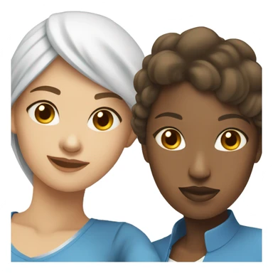 African woman taking selfie with Asian woman in modest clothes blue white sticker