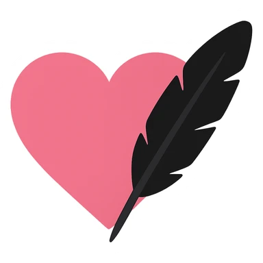 gothic heart with a black raven feather, color icon filled style, pink and black sticker