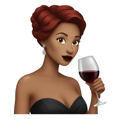 Dark red haired beautiful women with dark red lips and brown eyes drinking wine in a black gown sticker