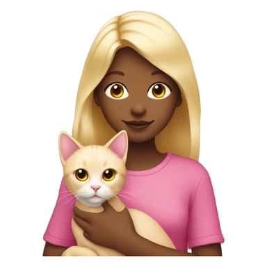 blond girl holds pink cat sticker