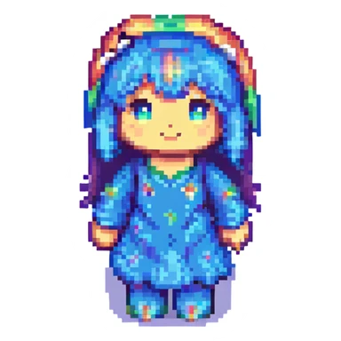 Rainbow Friends Blue character, pixel art style, full body, playful pose sticker