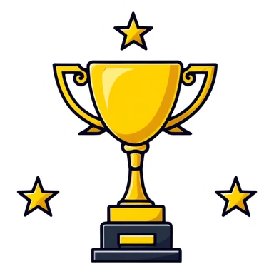 golden trophy with 5 stars, award emblem sticker