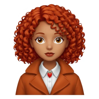 
Dark tanned girl with medium-length, curly, tomato-red hair, dark eyes, wearing a coat with a white collar. sticker