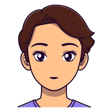 girl with brown hair and thick eyebrows, cartoon sticker sticker