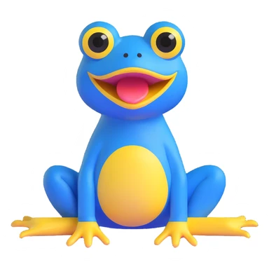 blue frog, sitting pose, exaggerated yellow mouth, wide eyes, cute and silly, appealing to children, no accessories sticker