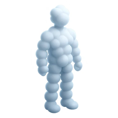 a person standing straight, made entirely of white fluffy convex clouds, shoulder height sticker