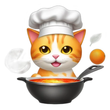 orange and white cat wearing chef hat cooking glowing radioactive chili soup sticker