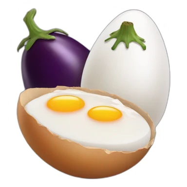 two chicken eggs and an eggplant sticker