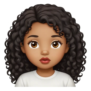 medium brown skin tone, very adorable toddler, with big plump lips, long long lashes, black curly long hair, brown eyes, white shirt sticker