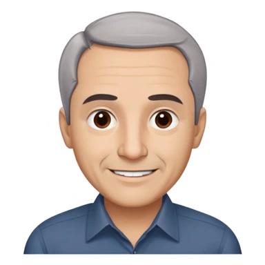 Famous Puerto Rican actor René Monclova with round face, wide jaw, light complexion. Expressive brown eyes, thick eyebrows. Short gray hair with visible receding hairline. Friendly smile. Wearing a dark formal shirt. sticker