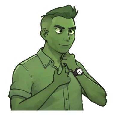 A man holding his neck and alighing  sticker