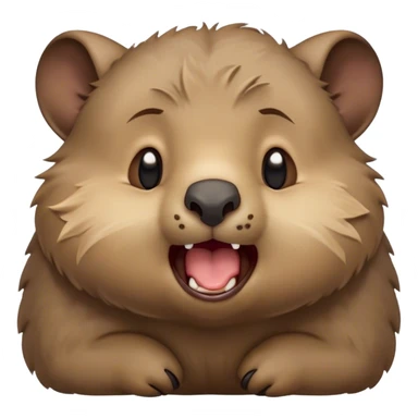 Cinematic Cute Yawning Wombat Portrait Emoji, Head tilted slightly with a dramatic, wide-open yawn, showcasing a soft, downy shaggy brown fur with drooping ears, round eyes barely open in drowsy contentment, Simplified yet irresistibly adorable features, highly detailed, glowing with a soft, cozy glow, high shine, relaxed yet expressive, stylized with a touch of rustic charm, bright and endearing, soft glowing outline, capturing the essence of a sleepy yet affectionate wombat, so drowsy it feels like it could stretch out of the screen and curl up for a nap! sticker