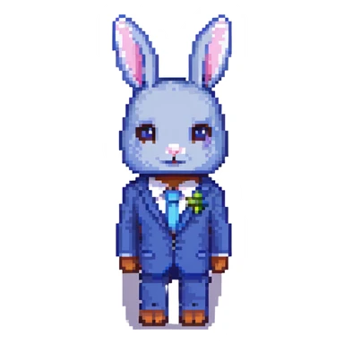 Create a new character in a blue bunny suit, matching the style and proportions of the previously isolated red and pink bunny suit characters. The style is cute, small, Minecraft cartoon style with a transparent background. sticker