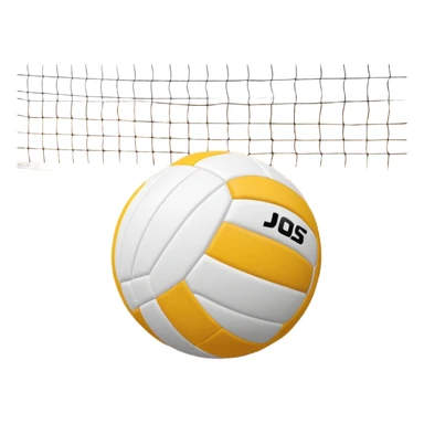 The background shows the stands filled with spectators, creating an energetic atmosphere of a volleyball match, with attention to detail on the equipment and the surrounding environment. A close-up of a volleyball on the court, with the net in focus and the court markings visible.  sticker