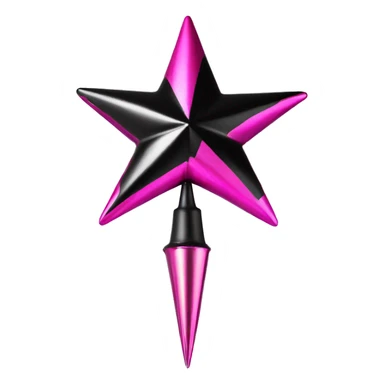Realistic isolated black and pink metallic star christmas tree topper. sticker