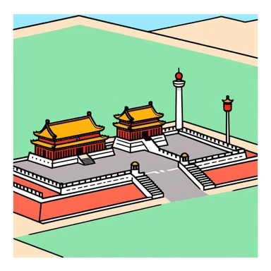 Tiananmen Square, Beijing, Chinese architecture, sunny day, travel illustration sticker