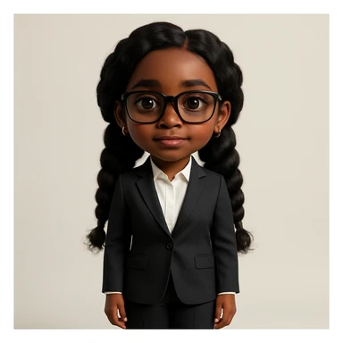 Add a business suit to Kemi Badenoch, full body, standing, in a realistic style. Keep the background as is. sticker