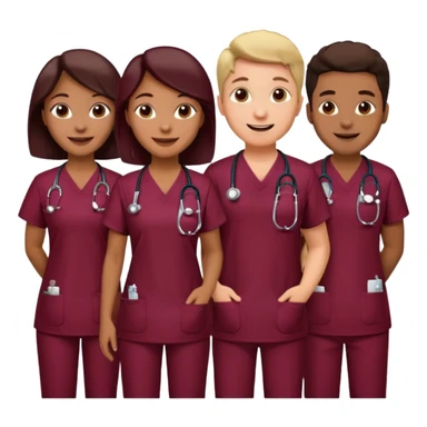 Create Happy & celebrating team faces for a hospital with a newborn saved with dress color as dark maroom sticker