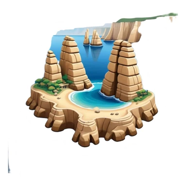 Cinematic Realistic Raouche Rocks Landmark Emoji, depicted with dramatic natural rock formations along the Beirut coastline rendered with intricate detail and dynamic natural lighting. sticker