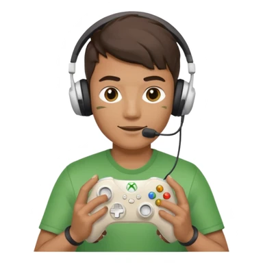 Guy playing video games with a headset on and a white Xbox controller  sticker