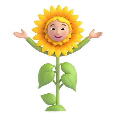 Big smile with open arms and sunflower petals as hair sticker