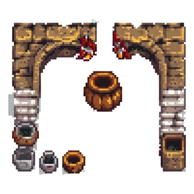 A pixel art style game scene featuring a treasure chest in a dungeon. sticker