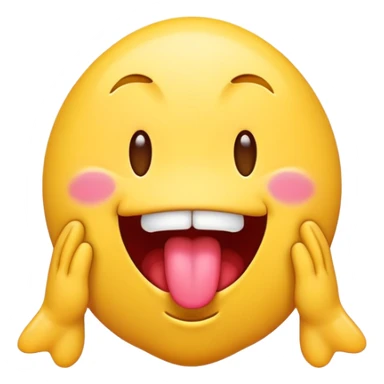 emoji with tongue out and drooling shaking it's head side to side with hands around its mouth sticker