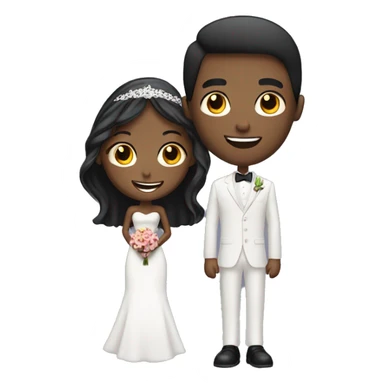 African Groom and bride. Tall Groom. Short bride. Black hair. Looking at each other. Smiling. Mouth closed. Up close. sticker