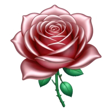 A rose emoji made of liquid silver metal, smooth metallic petals, reflective chrome surface, soft gradients, elegant shape, minimalistic iOS emoji style, centered, clean white background, realistic highlights, no text sticker