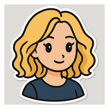 Change the hair to wavy blonde in a cartoonish sticker style. The style should resemble cartoonish stickers with a bold and simple look. sticker