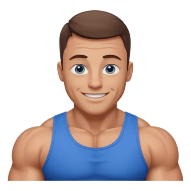 dad with very short shaved brown hair and blue eyes emoji with big muscles sticker