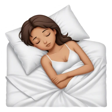 brunette girl sleeping, in white cami and white sheets sticker