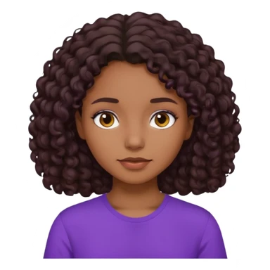 girl with brown skin, dark curly brown hair shoulder length and purple shirt sticker