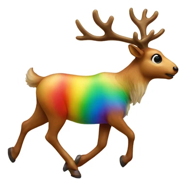 Rainbow colored raindeer walking like a person sticker