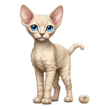 Tall Beige long curly fur Devon Rex Cat Full Body blue eyes  sticker