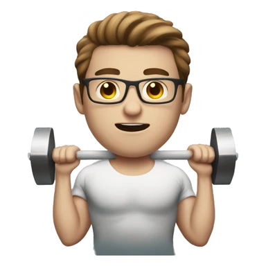 white nerd guy with brown hair doing weight training sticker