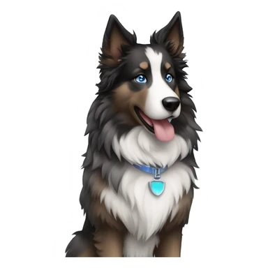  Black spotted brindle fluffy collie husky blue eyes fluffy ears and holographic harness running sticker