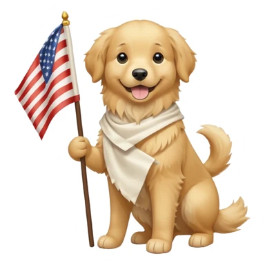 a full body of cute golden hold the flag sticker