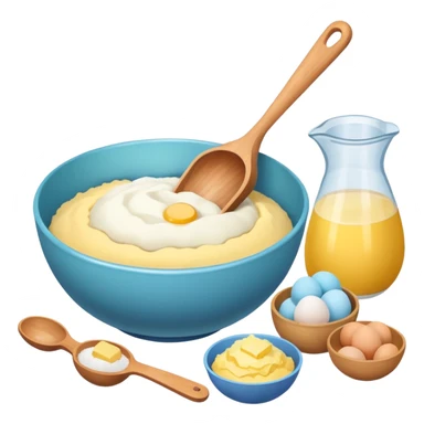 baking ingredients next to a mixing bowl sticker