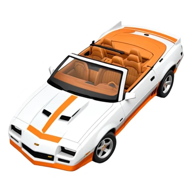3rd generation 1992 convertible Camaro, white with orange hood and deck stripes, top-down view sticker