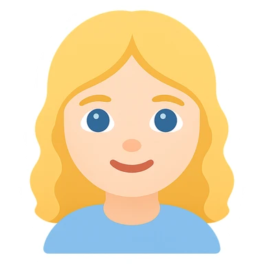 blonde girl with wavy hair and blue eyes, sweet and wholesome, modern color icon style sticker