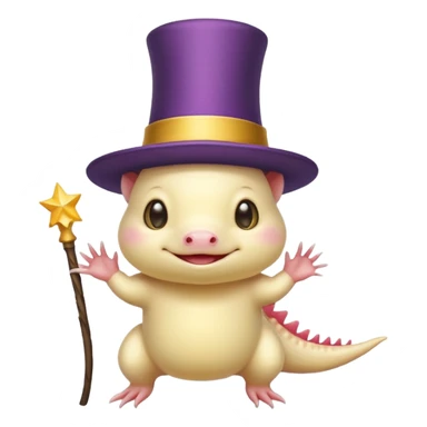 light yellow axolotl with magician hat sticker