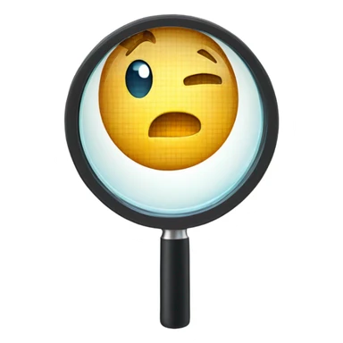 a magnifying glass. Inside the circular lens a pixelated letter 'A' sticker